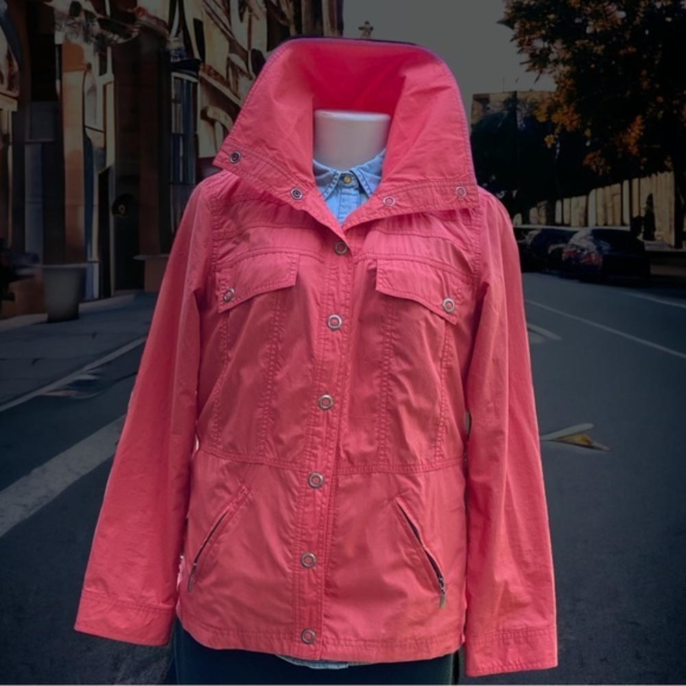 Chico's Coral Utility Anorak Jacket Hidden Drawstring Waist Size M